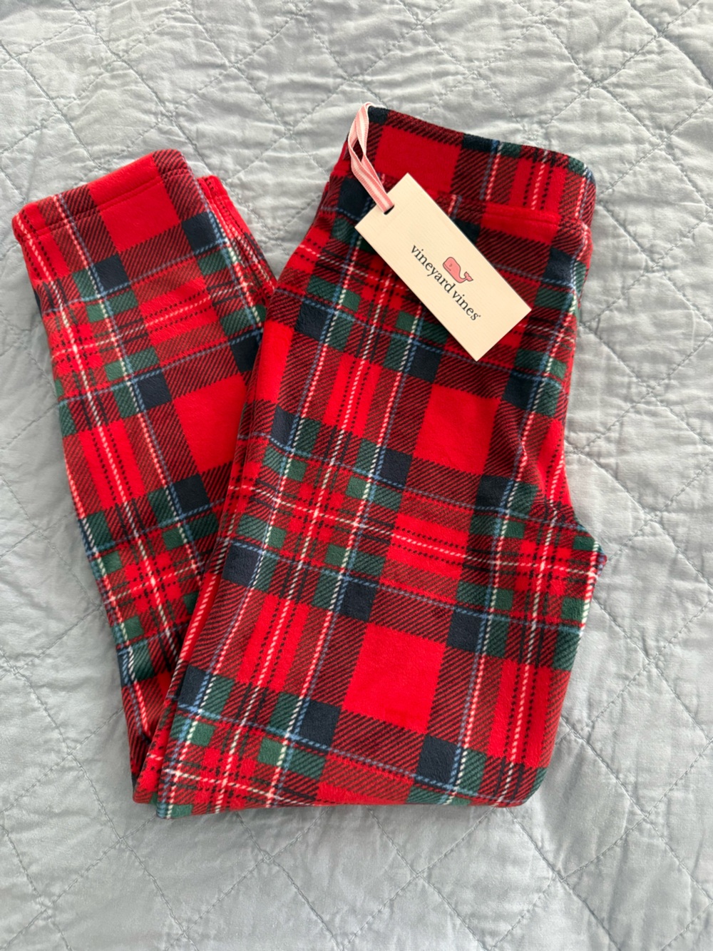 Girls Size 7 Red Plaid Leggings with Green & Navy Tartan